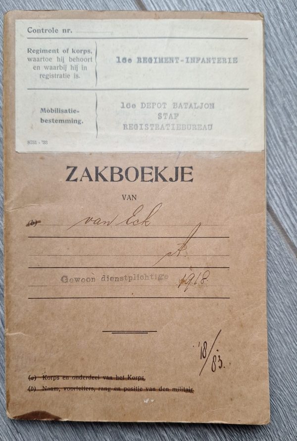 Dutch Pay book 16th Infantry Regiment 1918 - Image 2