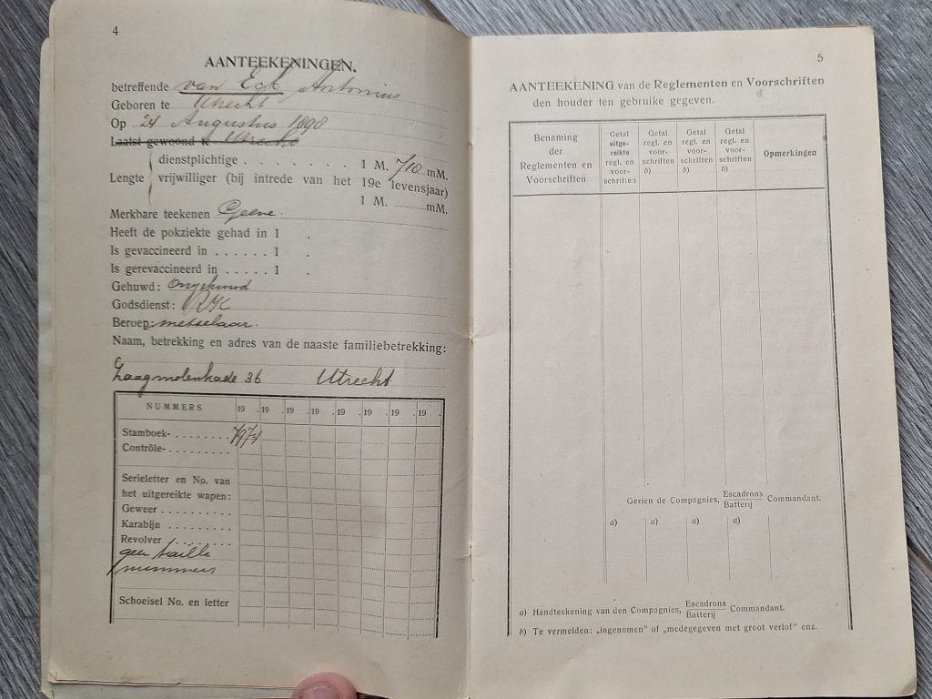 Dutch Pay book 16th Infantry Regiment 1918