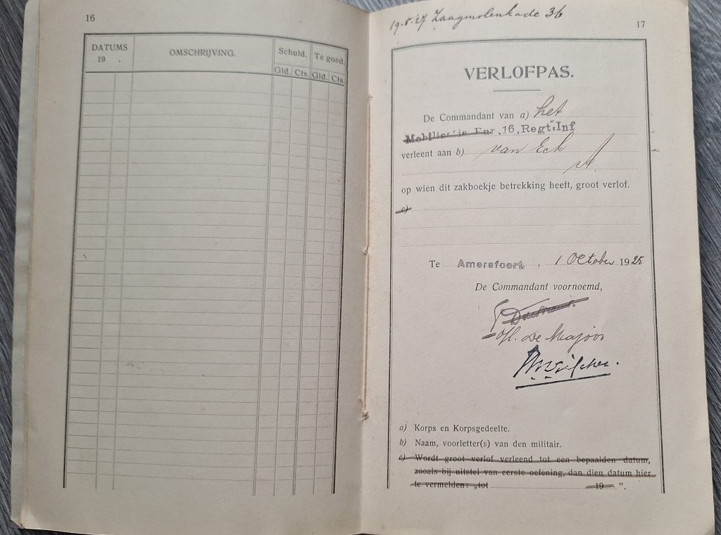 Dutch Pay book 16th Infantry Regiment 1918
