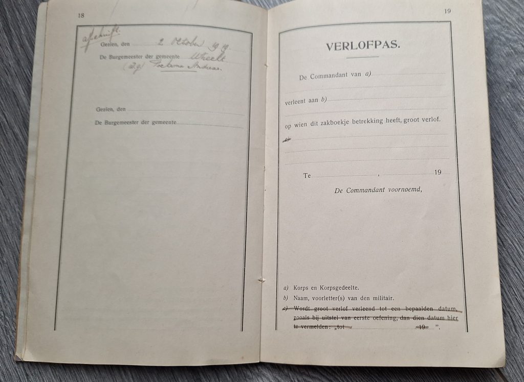 Dutch Pay book 16th Infantry Regiment 1918