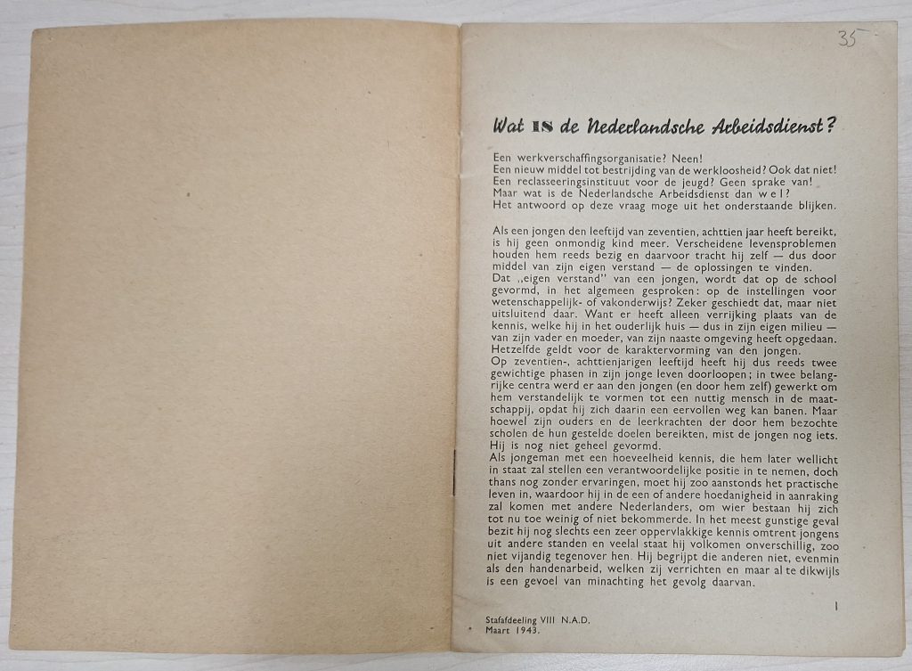 WW2 Dutch Arbeidsdienst Brochure