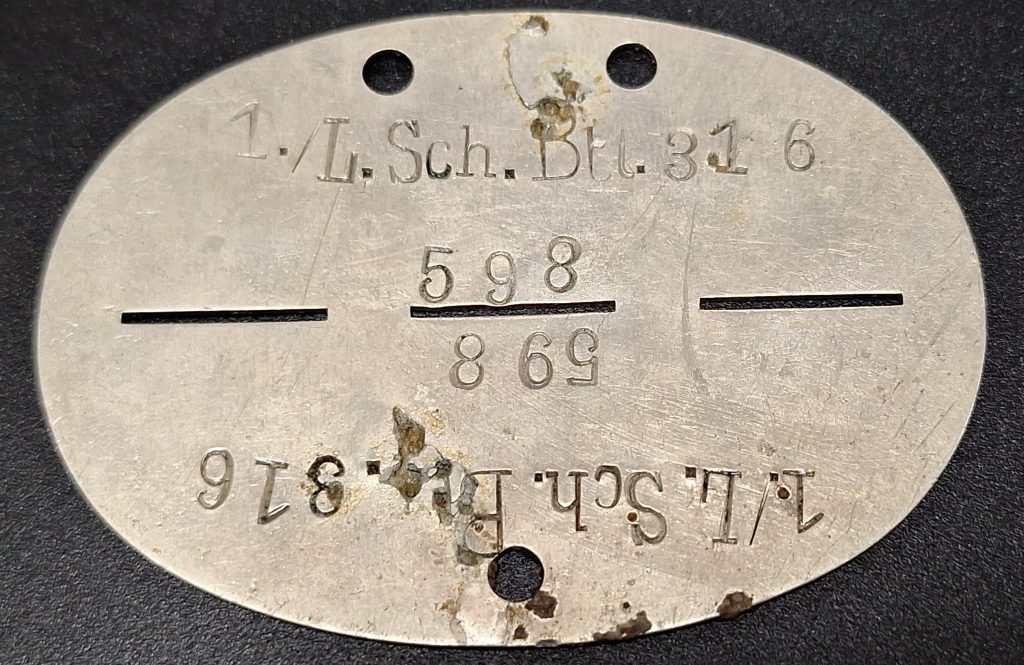 EKM 1./L.Sch.Btl. 316 Nr 598 ID Tag