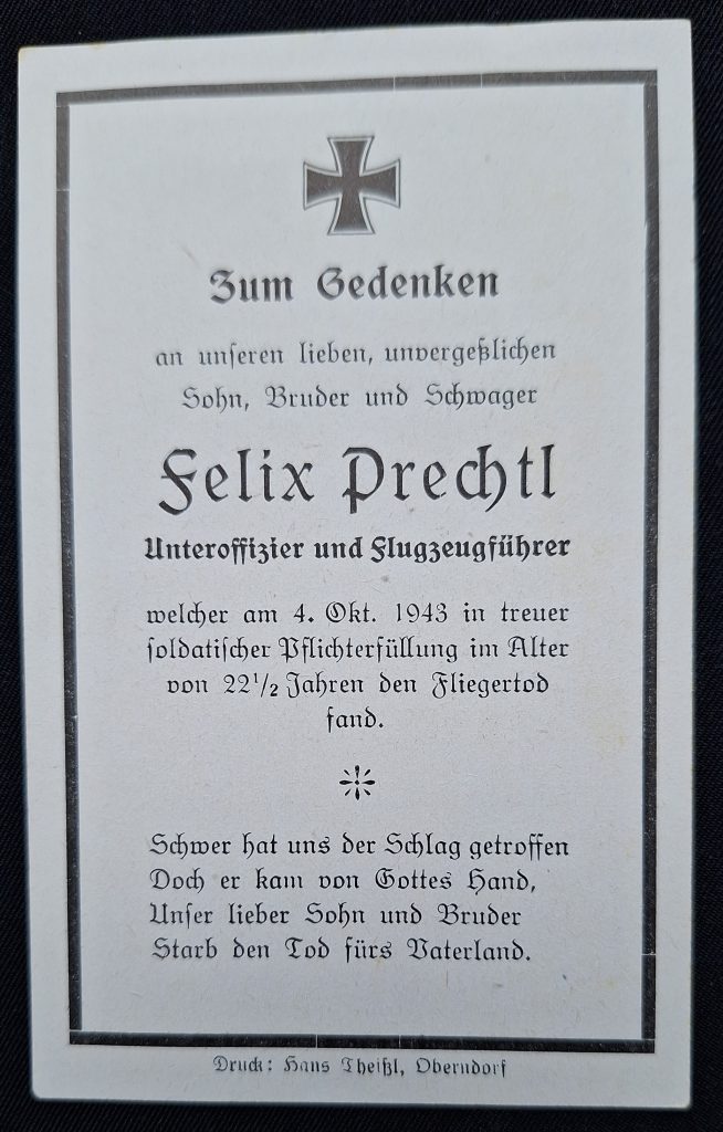 Luftwaffe Pilot Death Notice - Sterbebild