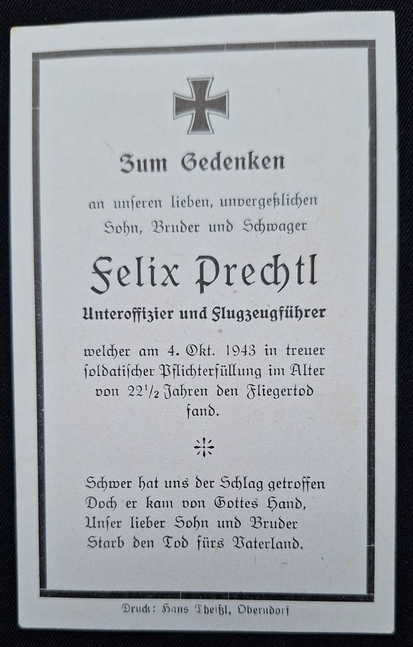 Luftwaffe Pilot Death Notice - Sterbebild - Image 2