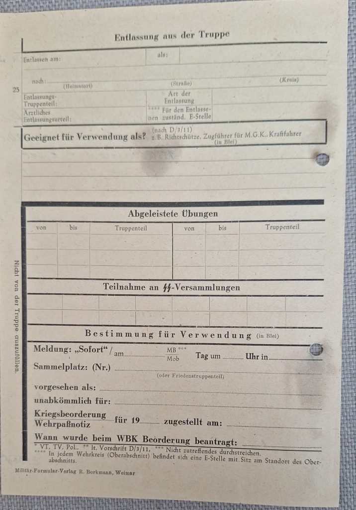 SS Überwachungskarte and Schulungsformen