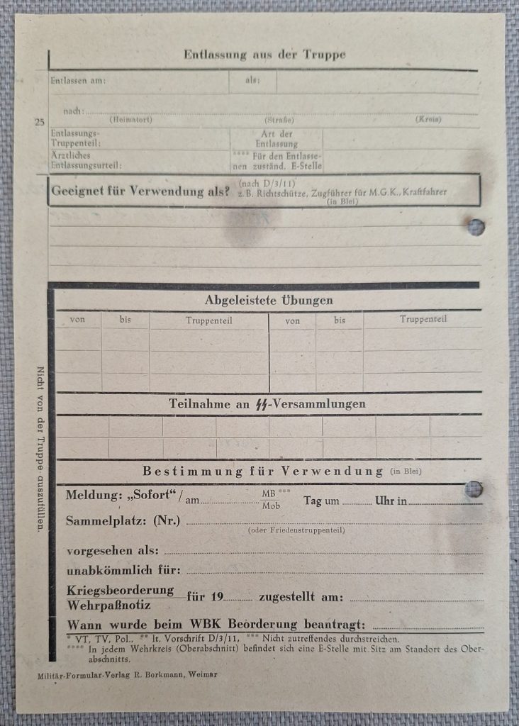 SS Überwachungskarte and Schulungsformen