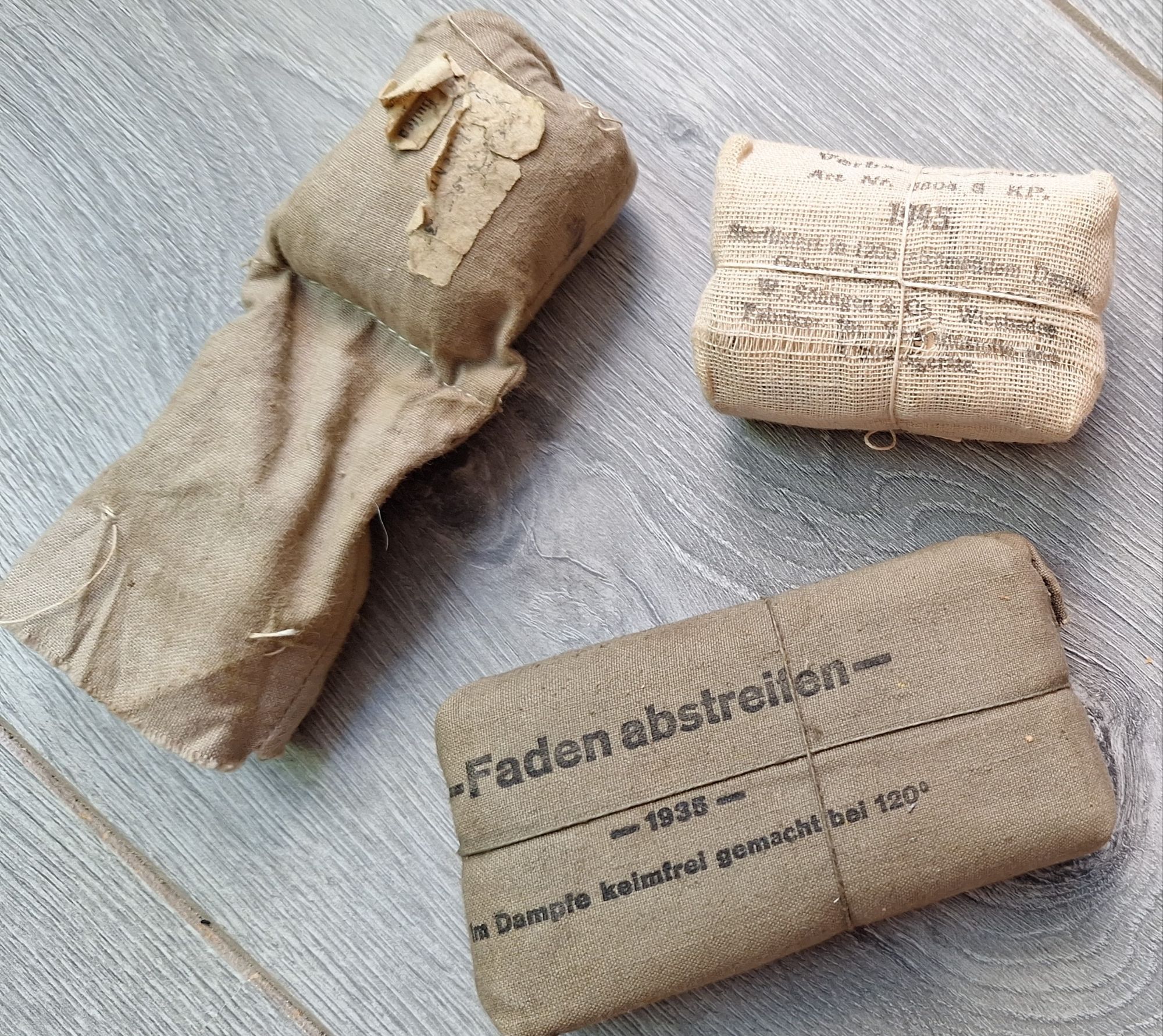 WW2 - 3 German Field Dressing Packages.