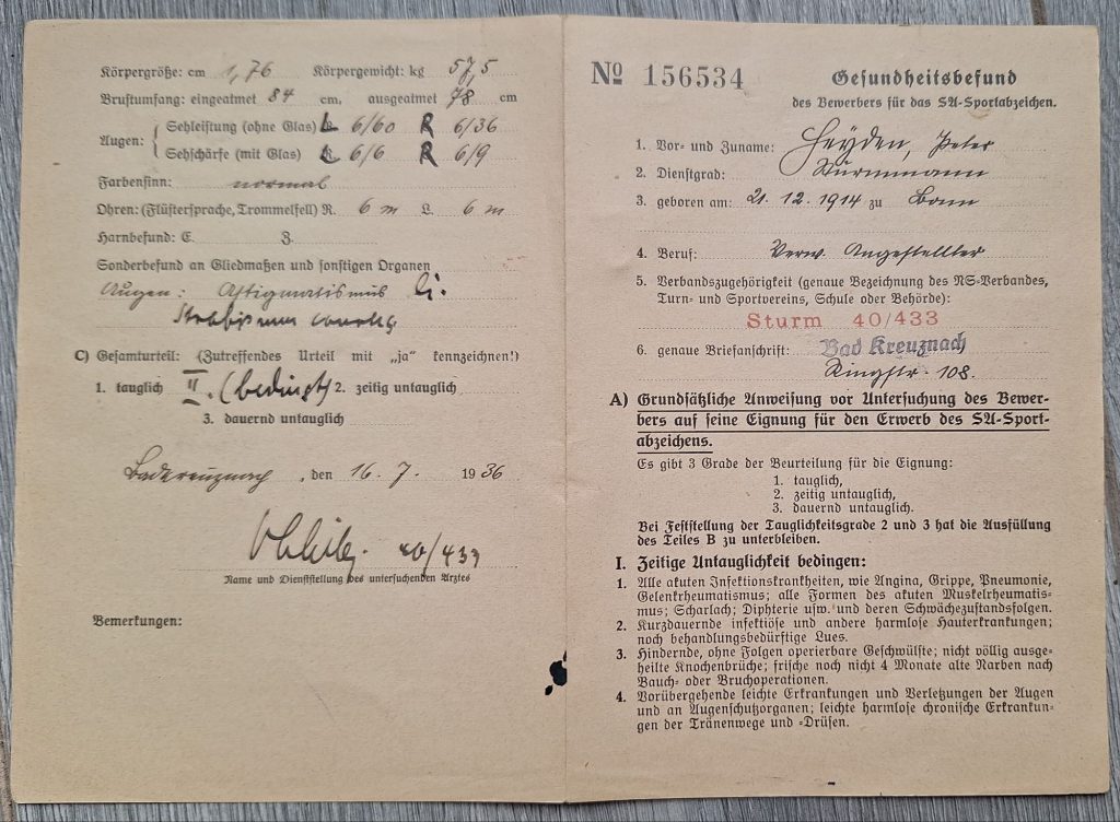 Large Lot of SA Documents and Sportsabzeichen- One Person